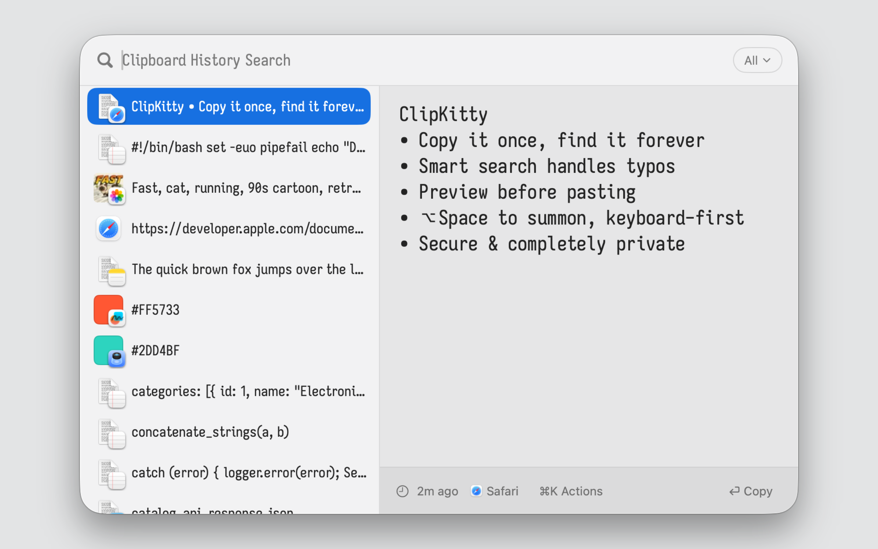 ClipKitty clipboard history